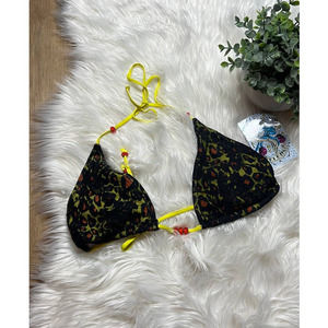 NWT Sinful By Affliction Black Yellow Lace Reversible Triangle Swim Top L